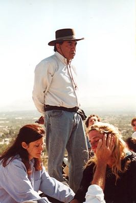 Don Miguel on top of the Pyramid of the Sun, Dr. Sheri Rosenthal and Heather Ash in the foreground